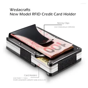 Förvaringspåsar minimalistiska smala aluminium plånbok med elasticitet baksida påse id hållare mini rfid antitheft borstkort