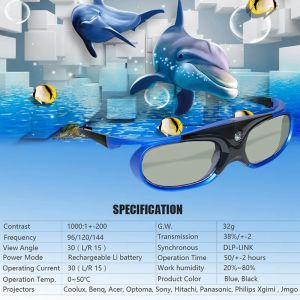 Перезаряжаемая DLP Link 3D очки Active Shutter Eyewear для Xgimi Z3/Z4/Z6/H1/H2 гайки G1/P2 Benq Acer DLP Link Проектор