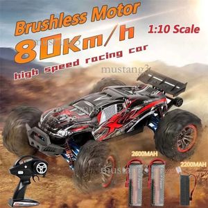 Professionell vuxen 80 km/h legering Frame RC Brushless Car Toys 4WD Buggy High Speed ​​Monster Truck 200m Broms 1:10 Bilmodell Toy 220119