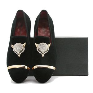Szlachetny czarny dhinestone mężczyzn ubieranie się butów aksamitne kryształ luksus mokasyny męskie mokasyna biuro impreza biznesowa