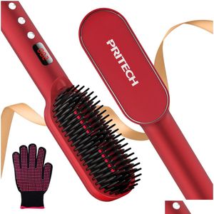 Hair Brushes Pritech Anti-Scaldin Straightener Electric Curling Iron Ceramic Hairbrush Styling Tools Portable Combe For Men Beard Dr Dhnzr