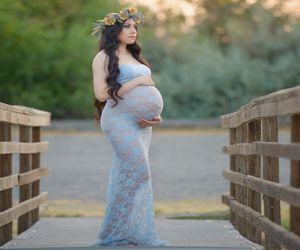 Attractive Lace Maternity Dresses For Po Shoot Strapless Neck Sheath See Through Pregnant Gowns Floor Length Custom Made Maxi D1738562