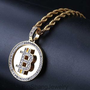 Bitcoin Symbol Pendant gold plated zircon inlaid mens hip hop Necklace Pendant