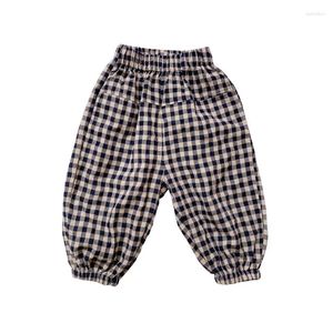 Trousers Girls' Spring Plaid Pants Style Children's Loose Tight Korean Casual Cotton And Linen