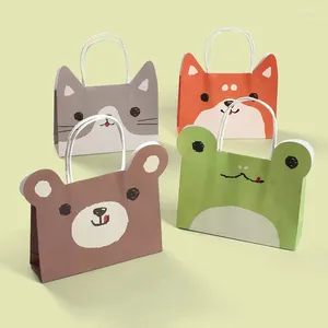 Gift Wrap 10Pcs Cartoon Animal Paper Bag With Handle Kindergarten Snack Portable Candy Packaging Baby Shower Party Supplies