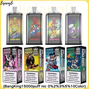 Bang King 15000 퍼프 15K 퍼프 일회용 vape 펜 E 담배 650mah 충전식 배터리 25ml 포드 메쉬 코일 vape 2%3%5%일회용 전자 담배.