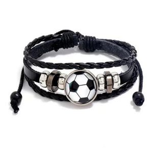 Pulseira de couro periférica personalizada para fãs de futebol com miçangas