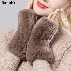 ミトンミトン女性100％本物の本物のニットレックスラビットファー冬暖かい女性指のない手袋