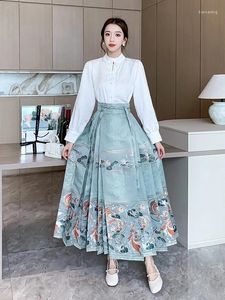 Arbeitskleider im chinesischen Stil, Pferdegesicht-Rock-Anzug, Damen-Frühlingskleidung 2024, täglich verbesserte Hanfu-weiße Bluse, passend zu langen Röcken