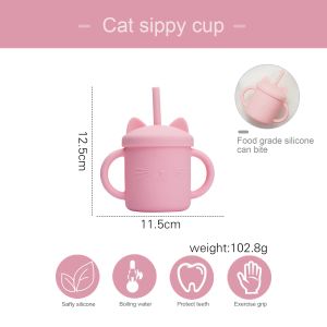 200 ml Baby Feeding Drinkware Straw Cup Baby Learning Feeding Bottles Anti-Hot Läcksäker silikon Tabeller Tobarn Vattenflaska