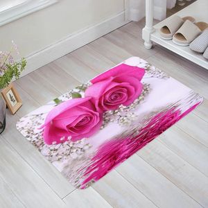 Mattor Pink Rose Romantic Flower White Floor Mat Entré Dörr vardagsrum kök matta icke-halkmatta badrumsdörrat heminredning