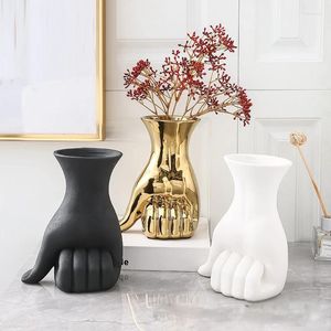 Vases Abstract Human Body Vase Ceramic Palm Sculpture Handicraft Decoration Living Room Bookcase Fist Hydroponic Home