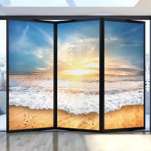 Window Stickers Privacy Windows Film Dekorativ Seascape Stained Glass Inget lim Static Cling Frosted For Home