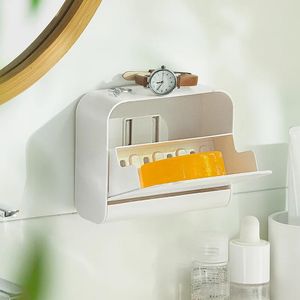 2023 Wall Organizer Box Badrum Vanity Storage Container Holder för bomullspinnar Makeup Kuddar Svampar Sanitära servetter- För Vanity Organizer Container