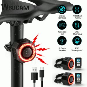 Kontroll WSDCAM BICYCLE LIGHT SMART LARTLARTANDE ANTI Stöld BURGLAR TAILLJEKT Fjärrkontroll Flash Light Cycling Equipment Vibration Alarm