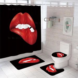 Duş Perdeleri Seksi Kırmızı Dudak Perde Halı Set Banyo Halı Tuvalet Kapağı Kapak Banyo Dekor