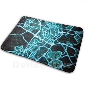 Tapetes Utrecht Países Baixos Azul Branco Neon Glow City Mapa Soft Non-Slip Mat Tapete Tapete Almofada