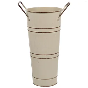 Vases Retro Flowerpot Balcony Flower Bucket Vase Metal Round With Handle