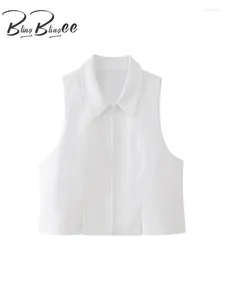 Women's Tanks BlingBlingee 2024 Summer Street White Women Vest Sleeveless Slim Pleats Zipper Female Crop Top Y2K Jacket Thin