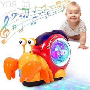 Animais elétricos / RC Crling Crab Brinquedos para bebês com música e luz LED Brinquedo de desenvolvimento interativo para crianças caminhando na barriga para bebês meninas YQ240402