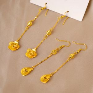 イヤリング本物の18K AU750ゴールドドロップフラワーイヤリングシンプルなプラムブロッサムデザイン女性タッセルイヤリングファインジュエリー2022