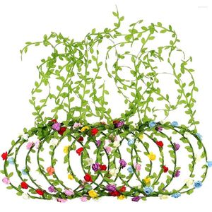 Decorative Flowers 10 Pieces Flower Headband Hair Wreath With Leaves Bridal Floral Garland Crown For Wedding Festival Party Wholesale