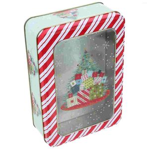 Storage Bottles Stripe Square Transparent Windowed Christmas Themed Tinplate Box Gift Baking Cookie Candy Packaging Boxes