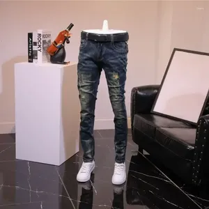 Men's Jeans Trousers Torn Skinny With Holes Man Cowboy Pants Tight Pipe Ripped Broken Slim Fit Vintage Spring Autumn Regular Y2k