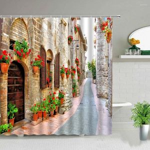 Занавески для душа в скандинавском стиле, уличная аллея, садовые цветы, декорации для ванной комнаты, водонепроницаемая тканевая занавеска для ванны с крючками