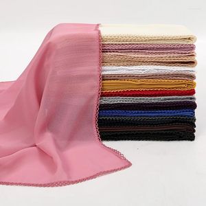 Abbigliamento etnico Tinta unita Hijab in chiffon con pizzo Sciarpa musulmana solida Scialli lunghi Copricapo da donna Foulard Avvolge Turbanti islamici Bandana femminile