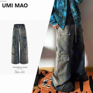 Mäns jeans mijko ro -stil herr och kvinnor stad unisex byxor tvättar breda ben multi fickgradient jeans mode mensl2404