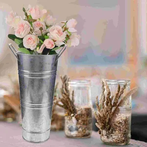 Vases 2 Pcs Bulk Flower Retro Tin Barrel Vintage Planter Florist Supplies Iron Decorative Bucket
