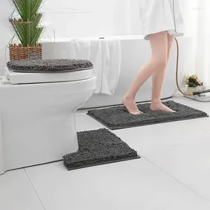 Badmattor Uppsättning av 3 badrumsmatta mjuk non-halk 3st chenille matta absorberande dusch toalett täckgolv