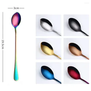 Spoons 1pc 19.5 3cm Colorful Spoon Long Handle Flatware Coffee Drinking Tools Kitchen Gadget #ew