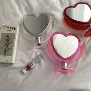 Ins koreansk stil hjärtformad kosmetisk spegel akryl transparent bas makeup spegel dubbel sida hem sovrum skrivbord spegel