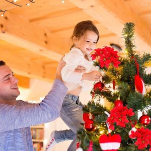 Flores decorativas 6 peças de Natal falso 7 cabeças buquês de arbustos de poinsétia artificiais