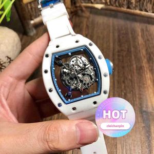 Luxury Watch Mechanical Cool Rakish Wrist Watches TV Factory RM055 Designer Mens White Ceramic Hollow Out PE 6J4S 7SHV 2023 Ny lyxstil