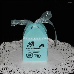 Gift Wrap 50pcs European Style Paper Candy Boxes Hollow Baby Stroller Box Shower Favors White Blue Chocolate Packaging