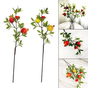 Decorative Flowers 2pcs Simulate Pomegranate Fruit Branch Artificial Flower Fake Silk For Party Desktop Table Decor