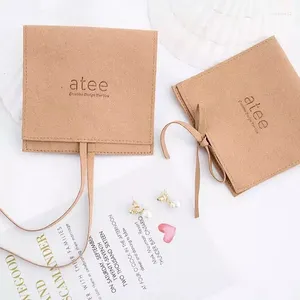 Gift Wrap 100PCS Logo Printed Jewelry Pouches Bag Packaging 9 9cm Envelope Microfiber Pouch With Bow Knot