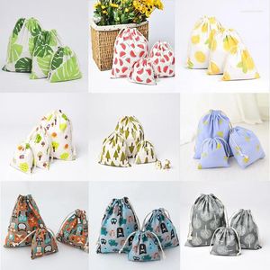 Shopping Bags Women Cotton Drawstring Bag Reusable Folding Grocery Cloth Underwear Pouch Case Travel Home Storage Organizer