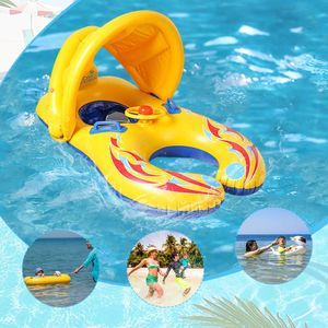 PVC Pool Floats Toy Inflatable Wear-Resistant Reusable Convenient Baby Swimming Ring Sunshade Tube Raft Pool Float Safety Seat 240323