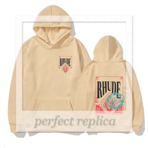 Rhude Hoodie Мужские толстовки Толстовки Выдающийся дизайнер Rhude Американский модный бренд Card Card Корона с принтом Толстовка Женская пара Повседневная свободная роскошная Wa 397