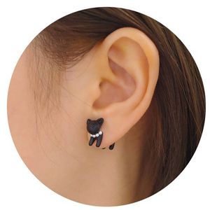 Korean retro svart piercing tredimensionell dubbelsidig bakåthängande pärla söta kattungörhängen för kvinnor örhängen