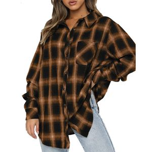 Skjorta 2024 Autumn/Winter New Checkered Womens Casual Long Sleeved Cardigan Plaid Shirt Top LFGA