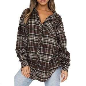 Checkered New 2024 Shirt Autumn/winter Womens Casual Long Sleeved Cardigan Plaid Shirt TopEPEI