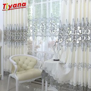 Zasłony w salonie luksusowe szare zasłony z haftem do sypialni zabieg okienny Sheer Tiul WP147WS Sheer Curtains 240321