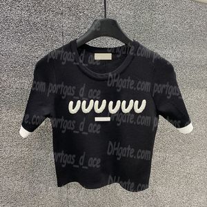 Letters Women Jumper Tops Luxury Knitted Contrast Color T Shirts Designer Short Sleeve Tees Casual Summer Black White Knits