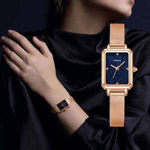 Mark Waffey Brand for Women's Fashionable and Trendy Temperament with Diamond Studded Starry Sky Small Square Watch, Waterproof Quartz Watch