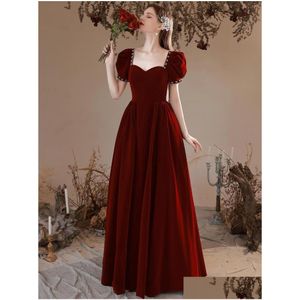 Ethnische Kleidung Elegante Bury Lange A-Linie Ballkleider Frauen Luxus Formale Party Rückenfreie Velours Toast Kleider Vestidos Drop Lieferung App Dh5Ku